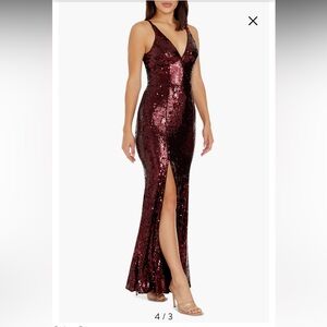 NWT $288 Dress the Population Iris Burgundy Sequin Side-Slit Maxi Gown Dazzling!